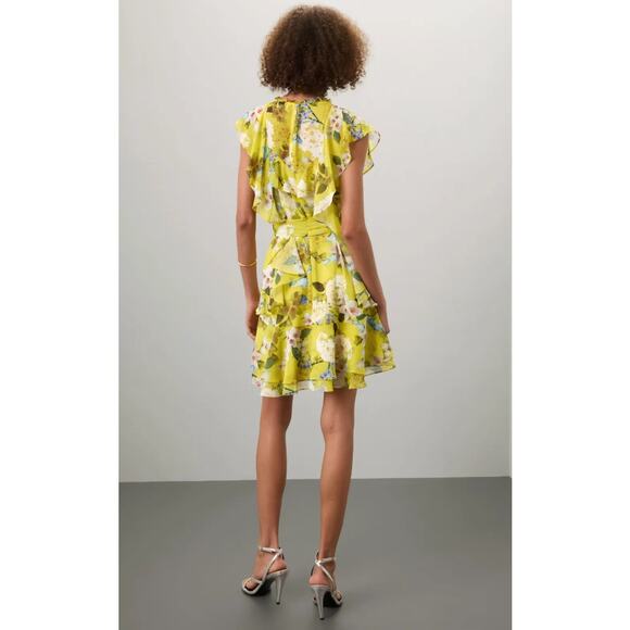Marissa Webb x RTR Yellow Floral Ruffle Mini Dress Size 2 - Picture 3 of 7